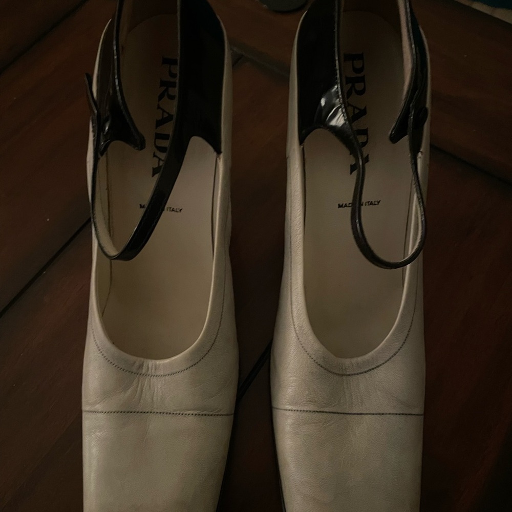 Prada Women's Two-Tone Heels in Cream and Black